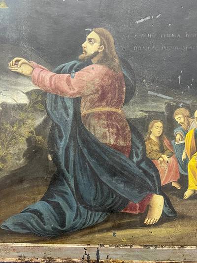 Икона "Моление о чаше". На медной пластине, подпись, 1849 год