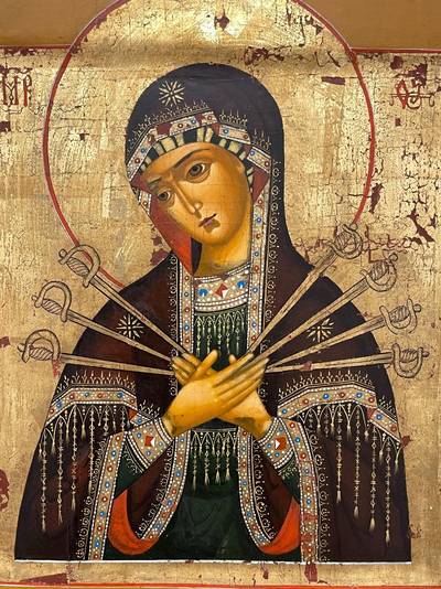 Икона "Богоматерь Семистрельница (Умягчение злых сердец)". Центральная Россия, XIX-XX век