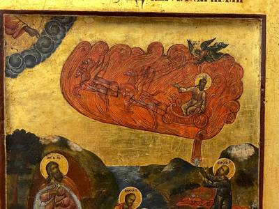 Икона "Огненное восхождение Ильи Пророка". Владимирские иконописные села, XIX век
