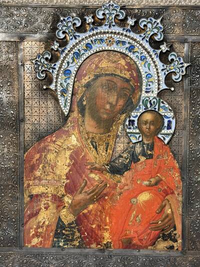 Икона «Богоматерь Смоленская» в серебряном окладе. Россия, вторая половина XVIII века, серебро