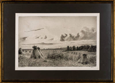 Гравюра "Поле". Иван Иванович Шишкин. Россия, конец XIX века.