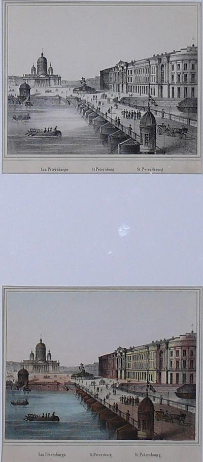 Гравюра "Санкт-Петербург". Вид Исаакиевского Собора и памятник Петру I