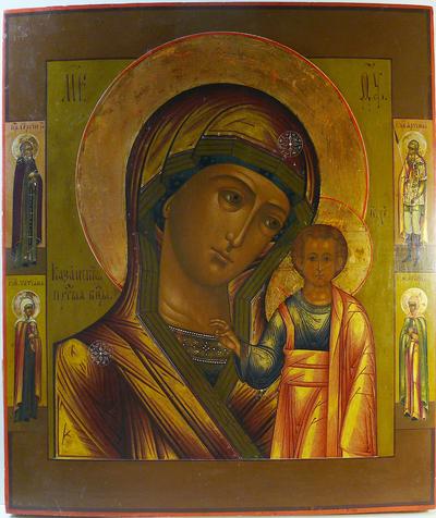 Икона "Богоматерь Казанская" с предстоящими святыми. Вторая половина XIX века.